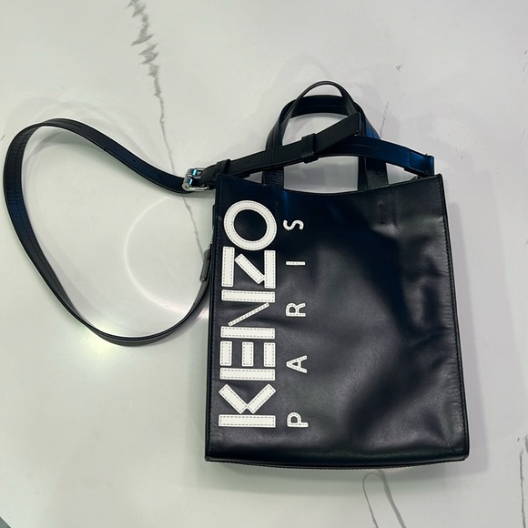 KENZO Paris logo black leather tote bag/crossbody bag - Picture 2 of 16